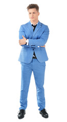 Handsome man in formal suit on white background