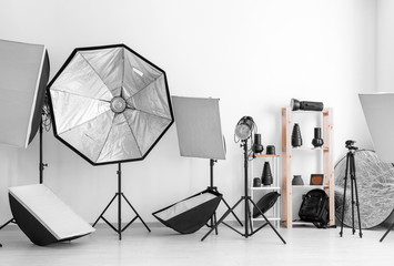 Professional equipment in modern photo studio