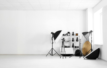 Fototapeta na wymiar Professional equipment in modern photo studio