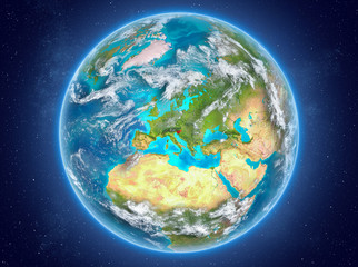 Fototapeta premium Slovenia on planet Earth in space