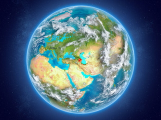 Obraz na płótnie Canvas Azerbaijan on planet Earth in space