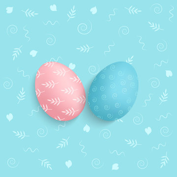 Easter eggs on the background of doodles. Vector illustration