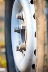 Detailed closeup of rim wheel screw