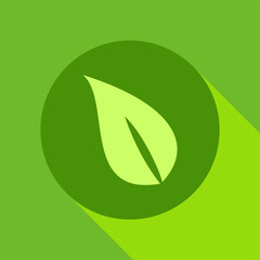 Leaves flat design icon with long shadow. Vector Illustration isolated for graphic and web design.