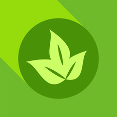 Leaves flat design icon with long shadow. Vector Illustration isolated for graphic and web design.