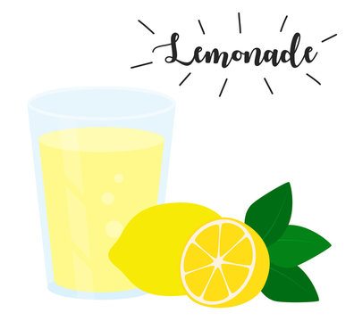 Flat icon glass of lemonade and lemon. Vector illustration.