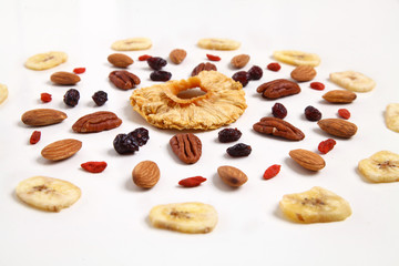 mandala of dried fruits and nuts - symbols of jewish holiday Tu Bishvat