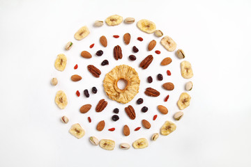 mandala of dried fruits and nuts - symbols of jewish holiday Tu Bishvat