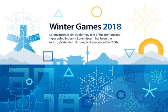 Winter sports games in Republic of Korea 2018. Symbols of sports competitions. Colorful abstract background for advertisement, poster, flyer or web banner. Vector illustration - Powered by Adobe