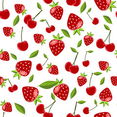Seamless pattern with cherry, strawberry. Vector illustration