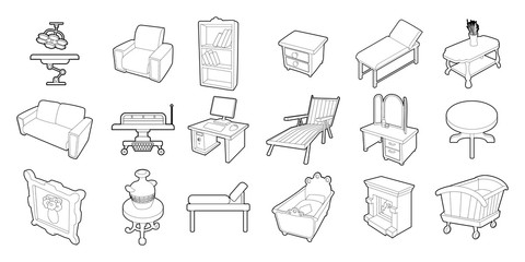 Furniture icon set, outline style