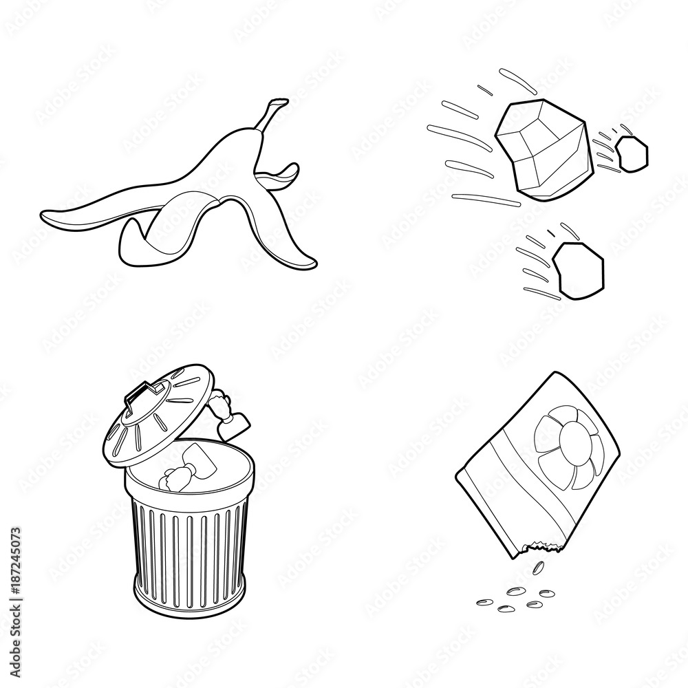 Poster garbage icon set, outline style