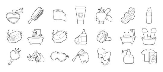 Personal hygiene icon set, outline style