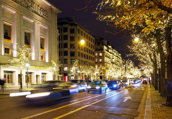 Night traffic in Paris, France, Europe