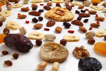 mandala of dried fruits and nuts - symbols of jewish holiday Tu Bishvat