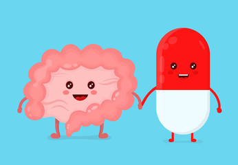 Cute funny smiling pill healthy happy intestines