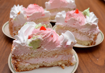 a delicious protein cake of pink and white cream for holiday