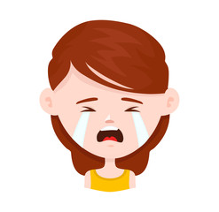 Woman young girl crying. Vector flat 