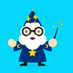 Cute funny smiling wizard. Vector modern 