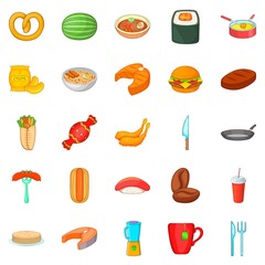 Rare food icons set, cartoon style