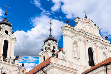 Fototapeta premium St. Catherine (Kotrynos) church in Vilnius Old Town in Lithuania. Antique historical architecture. stone walls, urban cityscape.