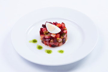 beetroot salad on white plate