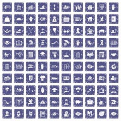 100 insurance icons set grunge sapphire