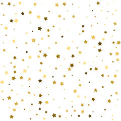 Confetti cover from gold stars. Design element, special effect on White background.