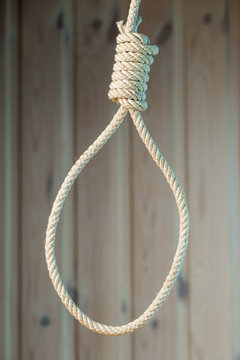 noose of the rope on the background of wooden wall close-up