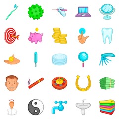 Care of teeth icons set, cartoon style