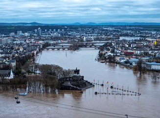 Hochwasser am Deutschen Eck in Koblenz, Rheinland-Pfalz