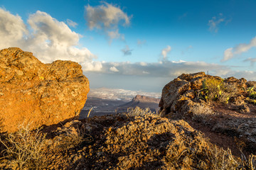 Mountain Peak with view to the Atlantic ocean, View from the Astronomic Observatory in Temisas,...