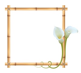 Realistic white calla lily, bamboo frame. "Admire your beauty".