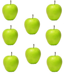  ripe green apple on a white background. apple slice