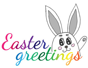 Fototapeta premium Easter greeting card with rabbit and Easter greeting text