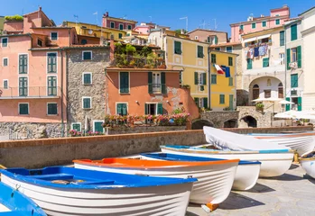 Zelfklevend Fotobehang Liguria Panoramisch uitzicht op het prachtige dorp Tellaro, Lerici, La Spezia, Italië