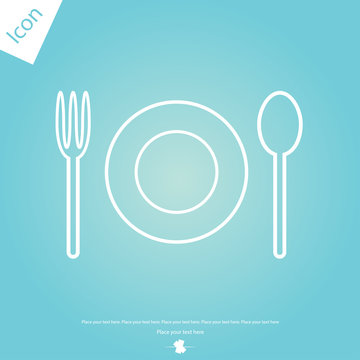 Plate with fork and spoon line icon
