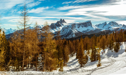 Sunset over the Croda in winter, Cortina D'Ampezzo, Italy