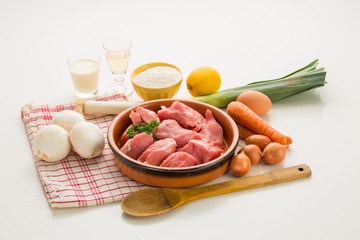 ingredients of the stew white background