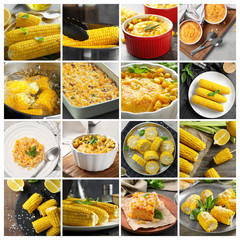 Collage with different tasty dishes of corn