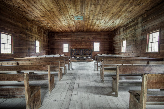 Cades Cove Primitive Baptist Church Interior. Interior of the Cades Cove Primitive Baptist in the Great Smoky Mountains National Park in Gatlinburg, Tennessee.