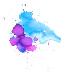 Colorful abstract watercolor texture stain with splashes and spatters. Modern creative watercolor background for trendy design.