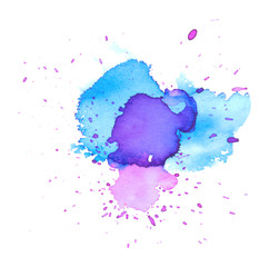 Colorful abstract watercolor texture stain with splashes and spatters. Modern creative watercolor background for trendy design.