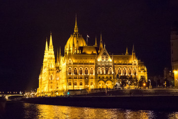 Night view of Hungarian parliament im Bucarest.