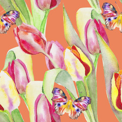 Stylized tulips flowers illustration. watercolor - 187260880