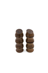 wooden salt and peper holder on white background