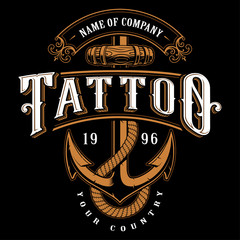 Tattoo lettering illustration with anchor (for dark background) © Harry Kasyanov