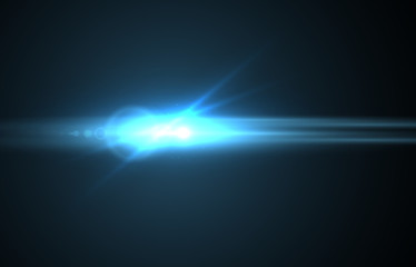 Blue bright light effect of the lens flare on a dark background. Vector illustration, eps10