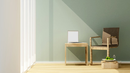 workplace and living area in apartment or home on sunshine day- Interior design for artwork - 3D Rendering