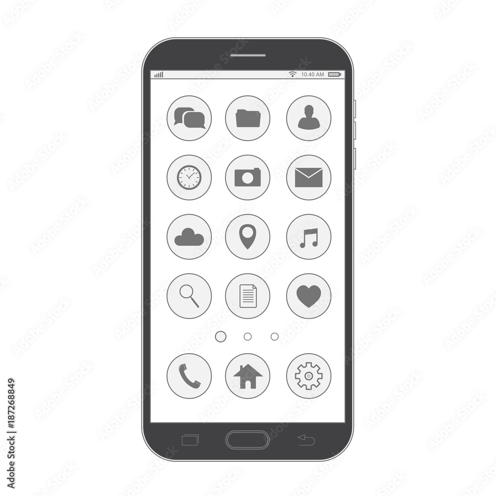 Poster black smartphone. elegant thin line style design. vector smartphone with ui icons.
